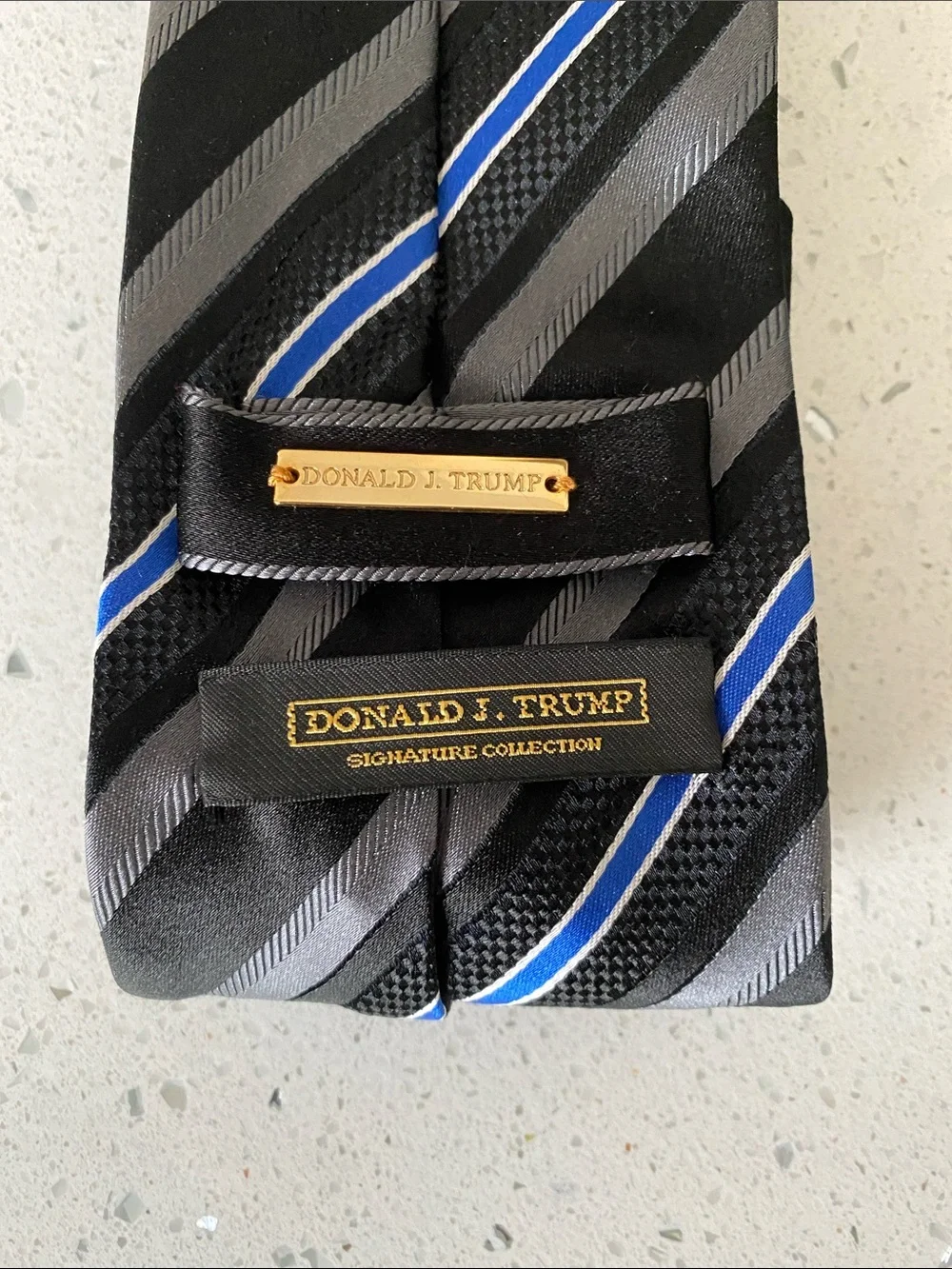 Donald Trump Black & Gray Stripe Tie with Blue Accent